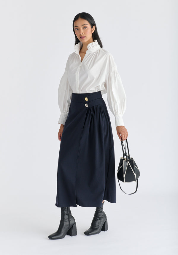 Hexagon Drawstring Bucket Bag in Black and White Front