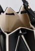 Hexagon Drawstring Bucket Bag in Black and White Front Close Up