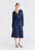 Wrap Midi Shirt Dress with Metallic Button Details in Navy Front