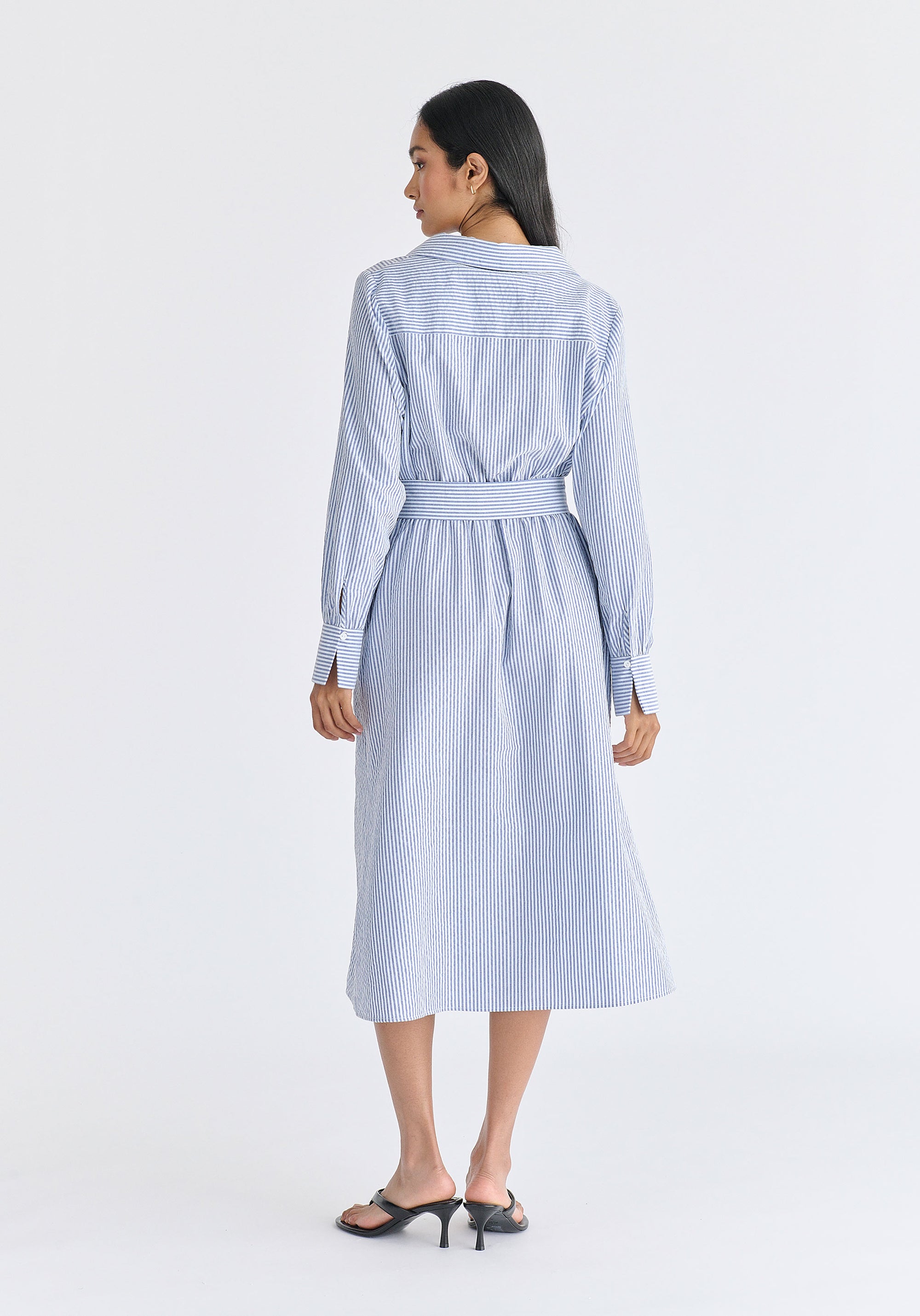 Wrap Midi Shirt Dress with Metallic Button Details