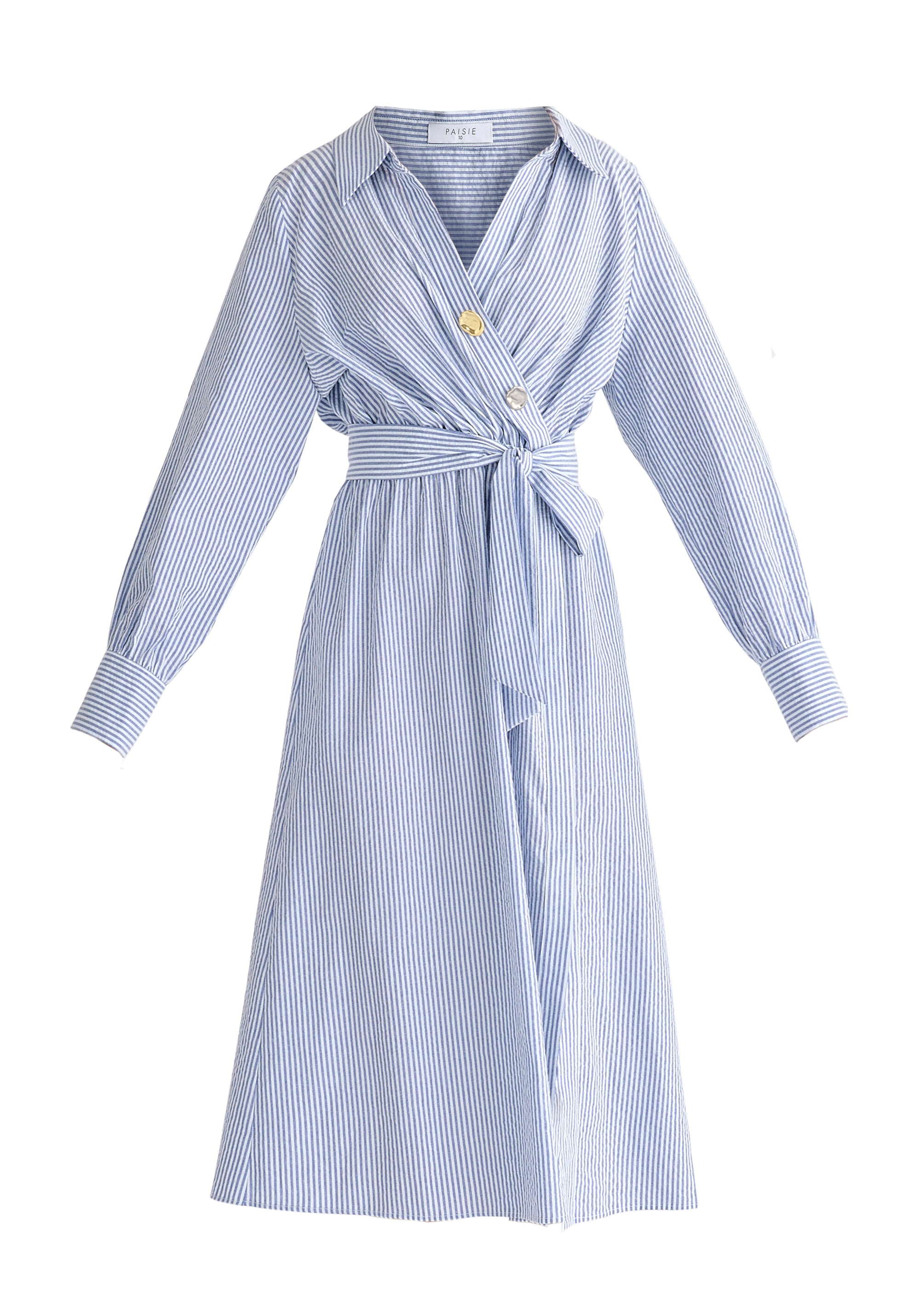 Wrap Midi Shirt Dress with Metallic Button Details