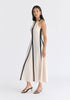 Contrast Details Halterneck Midi Dress in Beige and Black Side