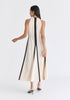 Contrast Details Halterneck Midi Dress in Beige and Black Back