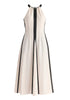Contrast Details Halterneck Midi Dress in Beige and Black Cutout