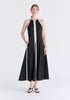 Contrast Details Halterneck Midi Dress in Black and Beige Front