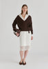 2-Piece Shirt Dress Set with Lace Underlay and Waist Cut Outs in White Front