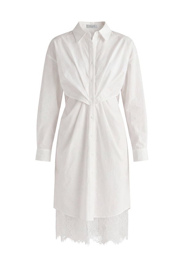 2-Piece Shirt Dress Set with Lace Underlay and Waist Cut Outs