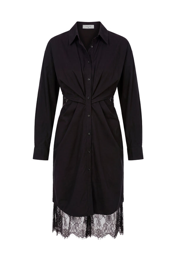 2-Piece Shirt Dress Set with Lace Underlay and Waist Cut Outs