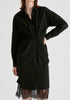 2-Piece Shirt Dress Set with Lace Underlay and Waist Cut Outs in Black Closeup
