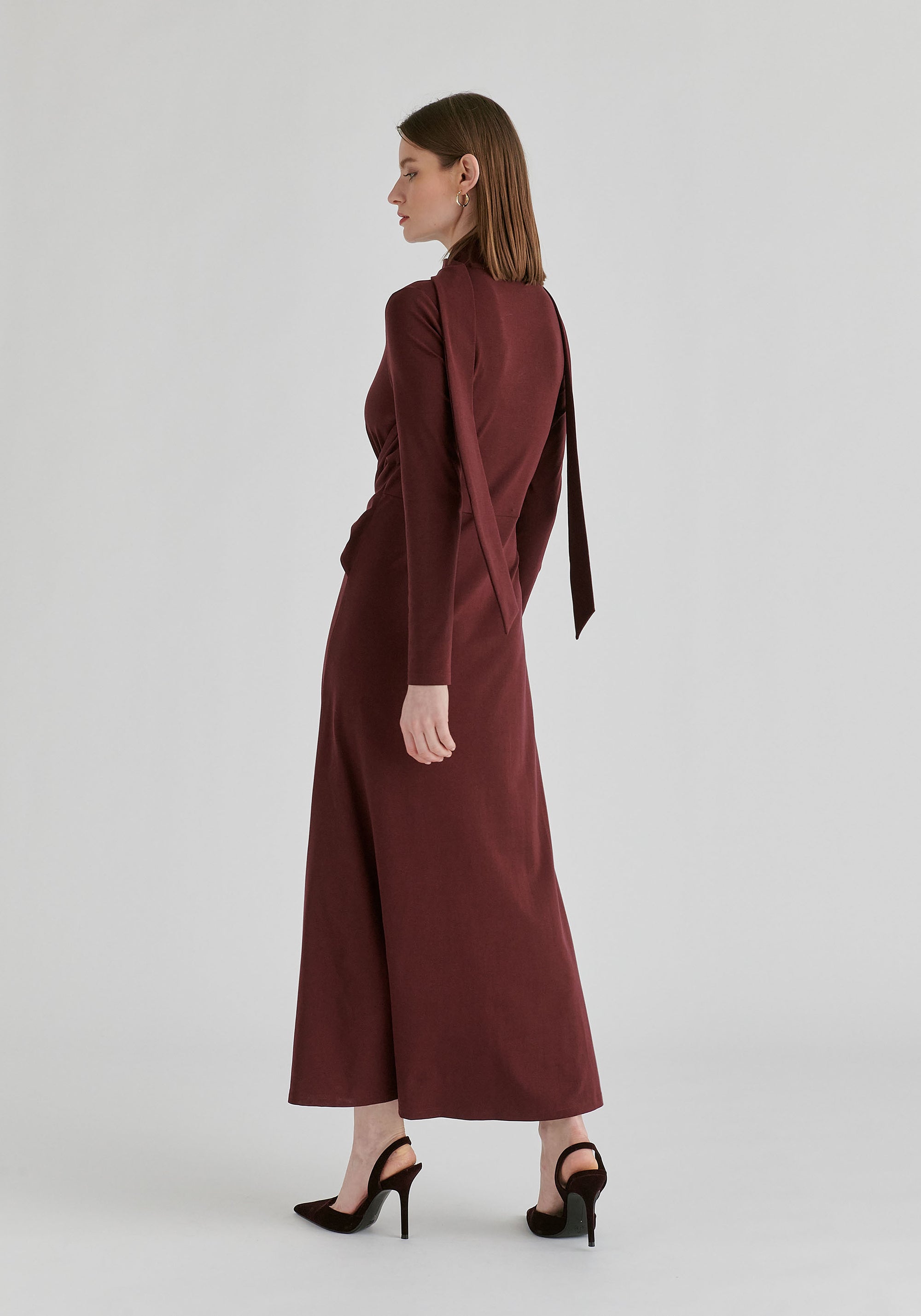 Lyocell Jersey Midi Dress with Cross Front Waist and Convertible Scarf
