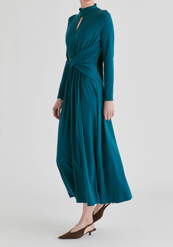 Lyocell Jersey Midi Dress with Cross Front Waist and Convertible Scarf
