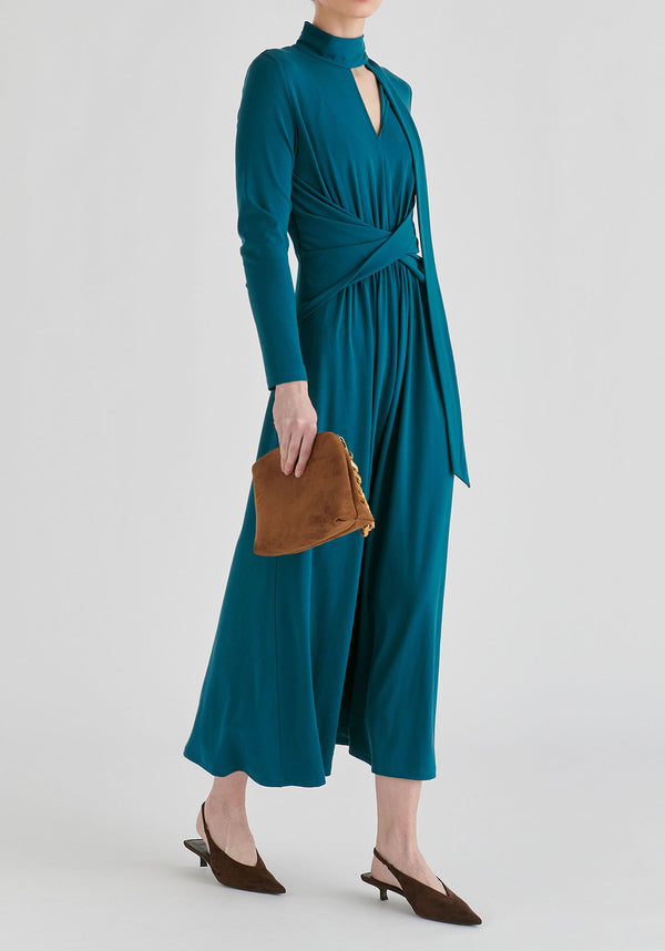 Lyocell Jersey Midi Dress with Cross Front Waist and Convertible Scarf