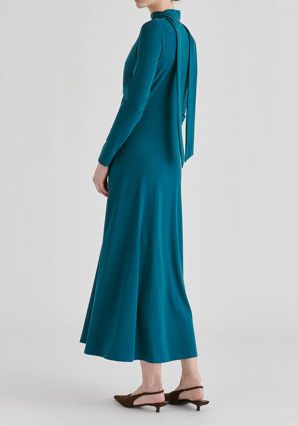Lyocell Jersey Midi Dress with Cross Front Waist and Convertible Scarf