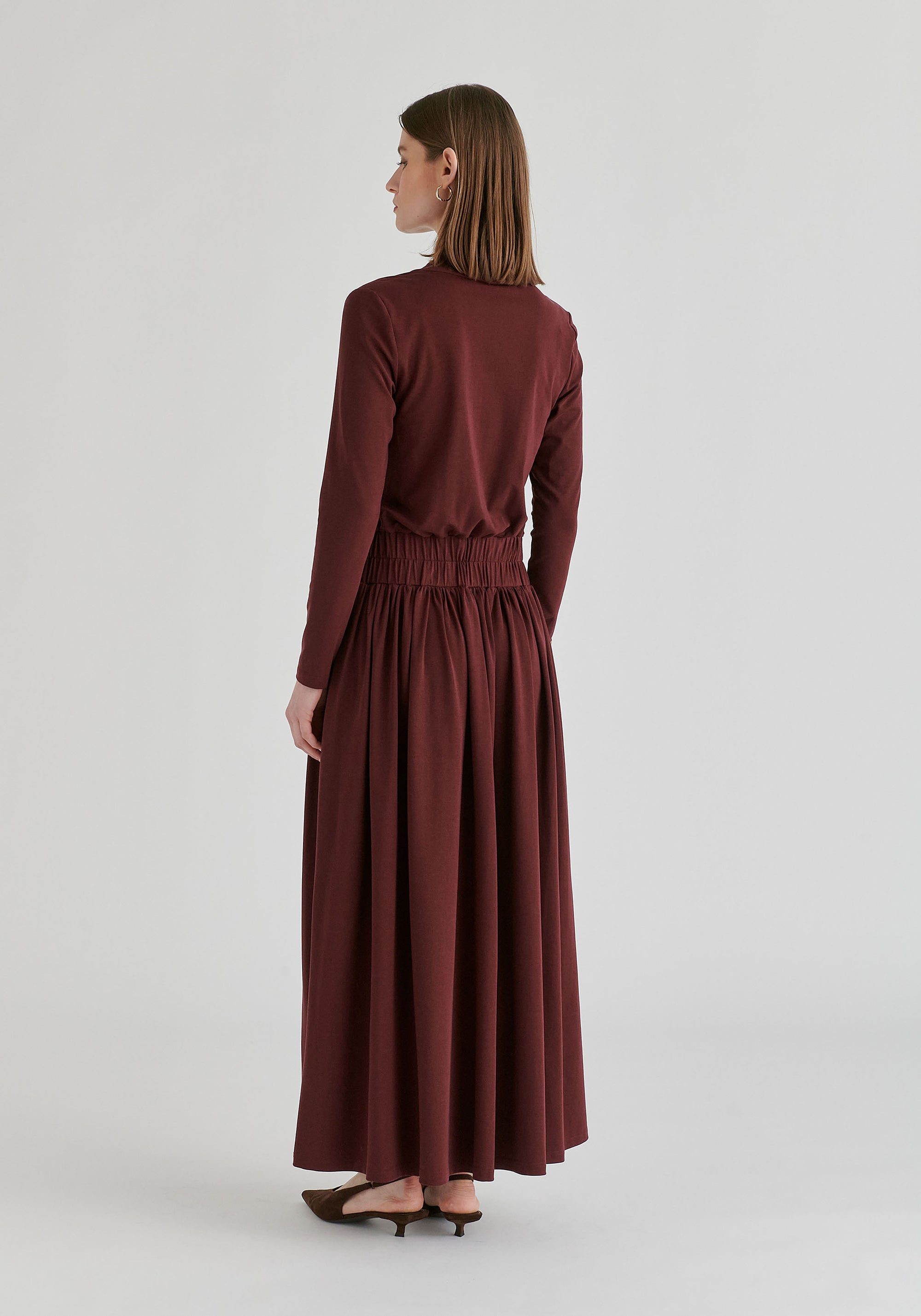 Surplice V-Neck Lyocell Jersey Maxi Dress with Wide Waistband