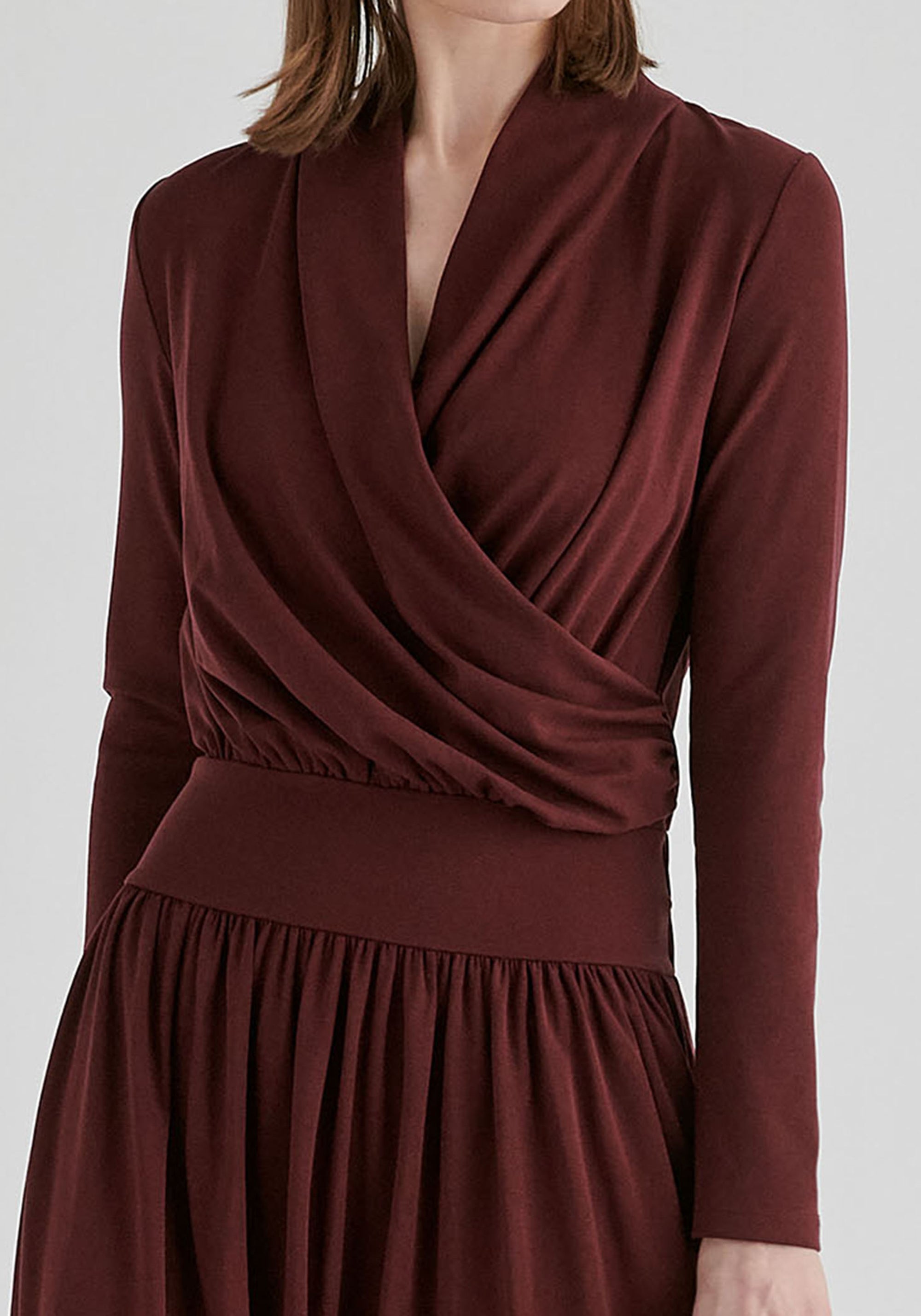 Surplice V-Neck Lyocell Jersey Maxi Dress with Wide Waistband