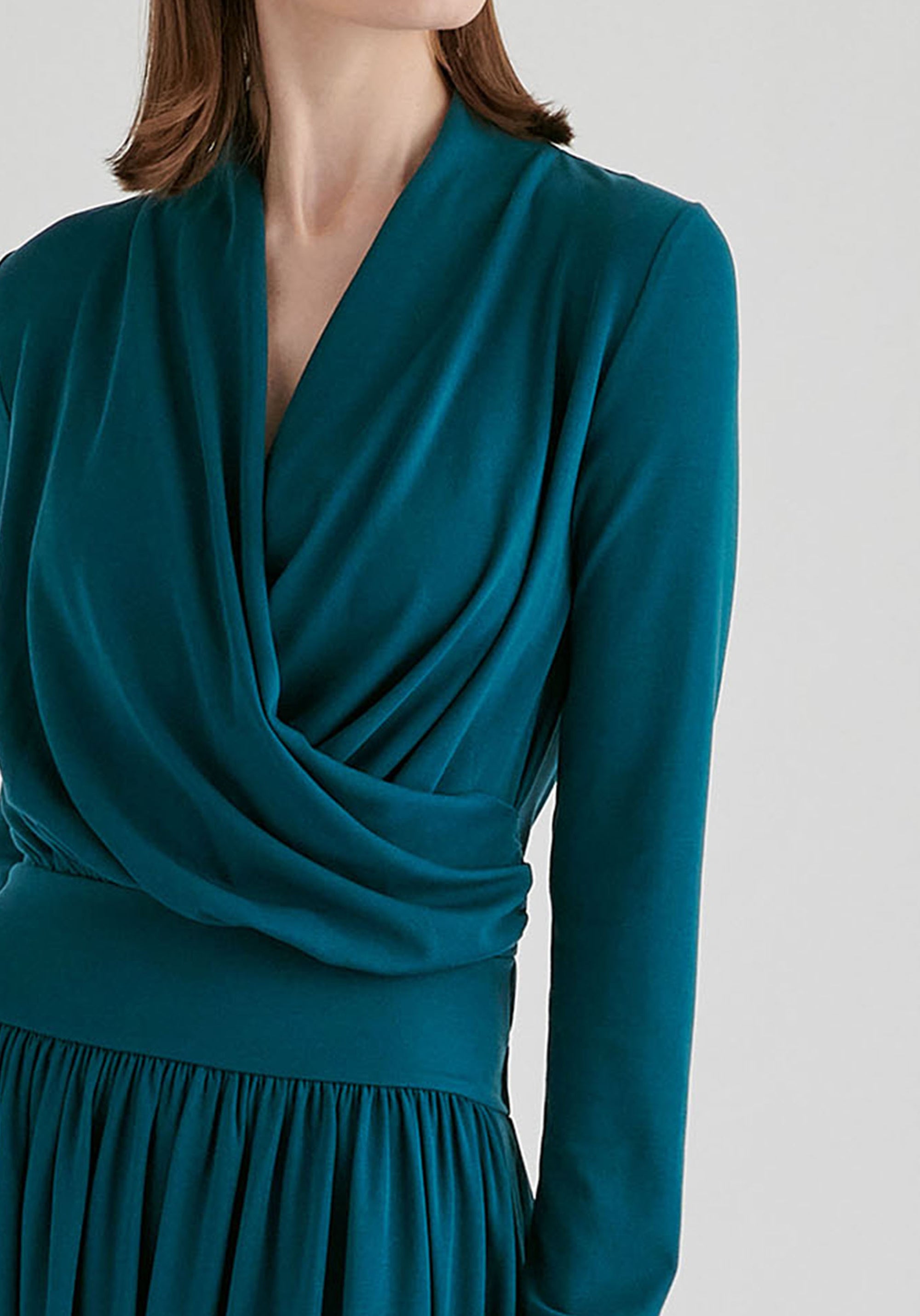 Surplice V-Neck Lyocell Jersey Maxi Dress with Wide Waistband