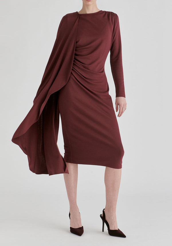 Asymmetrical Cape Sleeve Lyocell Jersey Midi Dress
