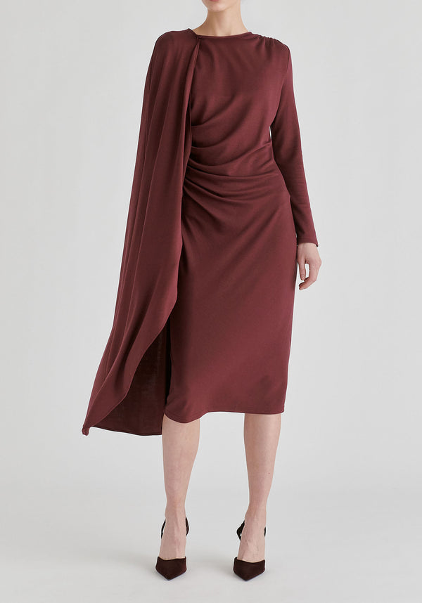 Asymmetrical Cape Sleeve Lyocell Jersey Midi Dress
