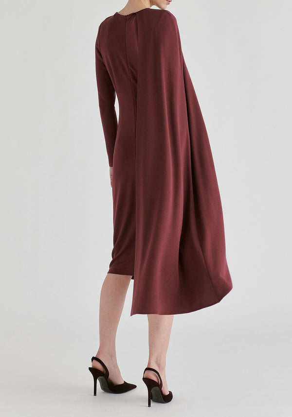 Asymmetrical Cape Sleeve Lyocell Jersey Midi Dress