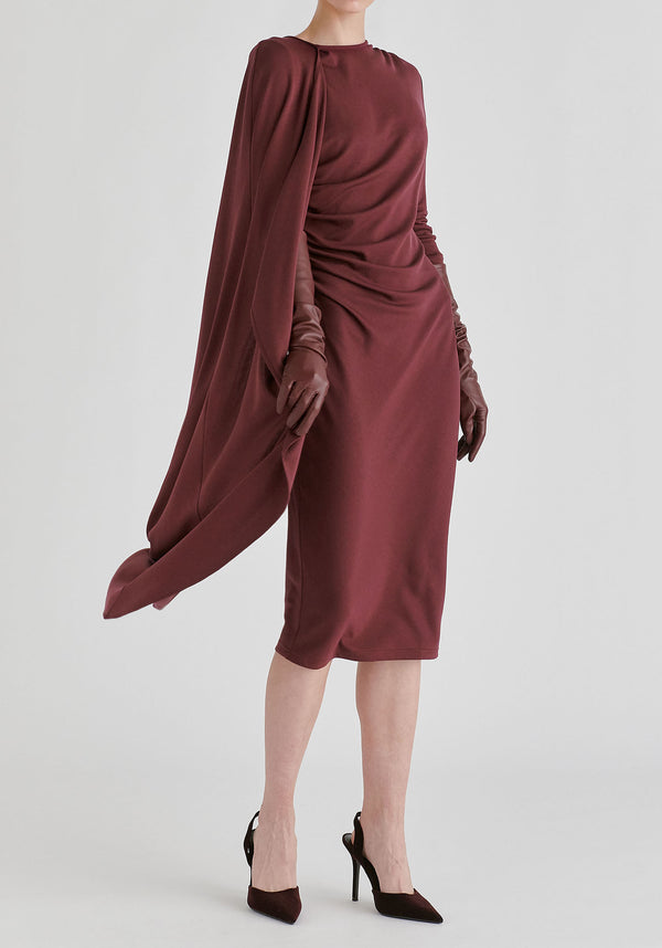 Asymmetrical Cape Sleeve Lyocell Jersey Midi Dress