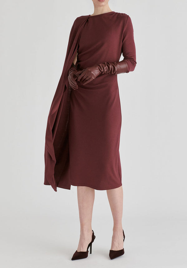 Asymmetrical Cape Sleeve Lyocell Jersey Midi Dress