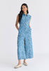 Wide Leg Denim Jumpsuits in Leaf Pattern