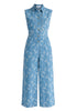 Wide Leg Denim Jumpsuits in Leaf Pattern