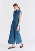 Wide Leg Denim Jumpsuits in Stripes in Denim Blue Side