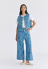 Denim Gilet in Leaf Pattern in Light Blue Denim Front