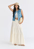 Denim Gilet in Leaf Pattern in Light Blue Denim Front