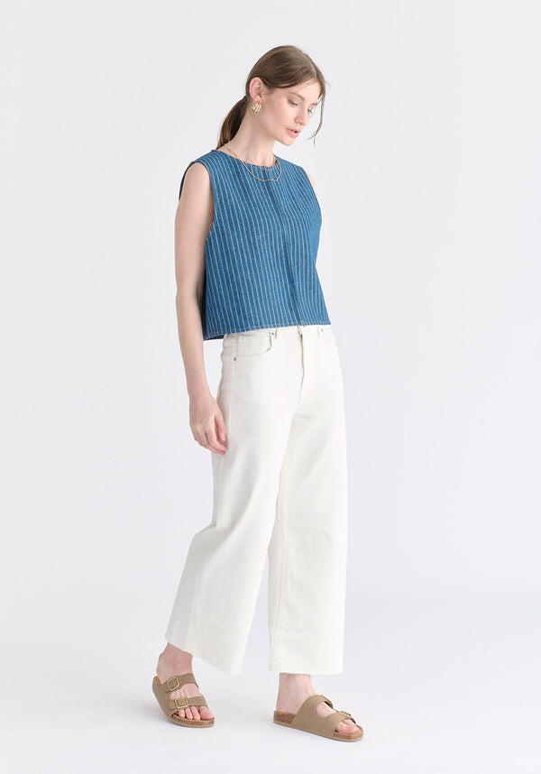 Denim Gilet in Stripes in Denim Blue Side