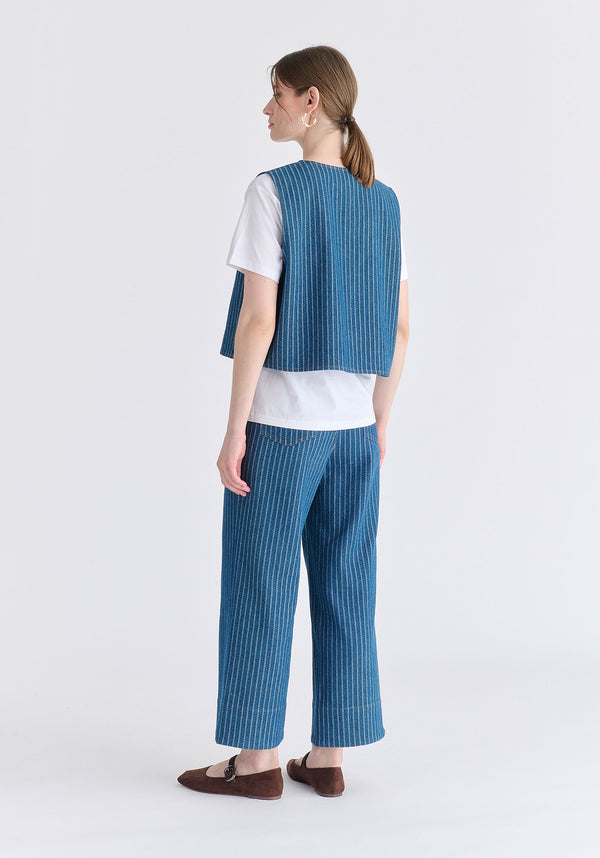 Denim Gilet in Stripes in Denim Blue Back