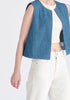 Denim Gilet in Stripes in Denim Blue Closeup