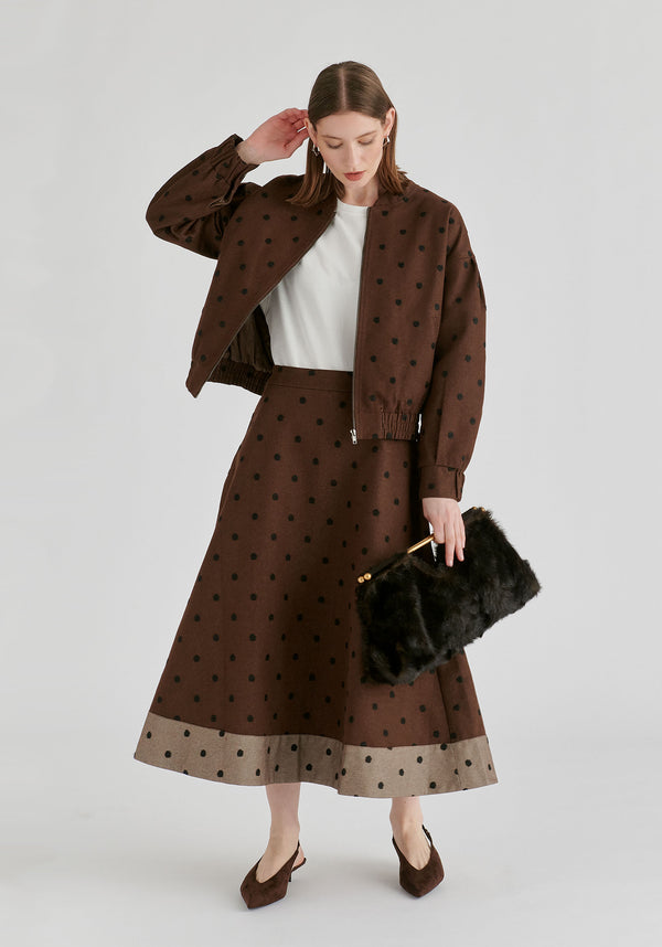 Embroidered Polka Dots Denim Bomber Jacket with Zip Front