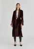 Velvet Open-Front Duster Coat with Striped Contrast Panels