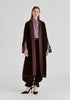 Velvet Open-Front Duster Coat with Striped Contrast Panels