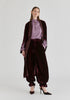 Velvet Open-Front Duster Coat with Striped Contrast Panels