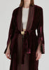 Velvet Open-Front Duster Coat with Striped Contrast Panels