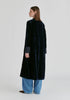 Velvet Open-Front Duster Coat with Striped Contrast Panels in Navy Back