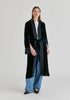 Velvet Open-Front Duster Coat with Striped Contrast Panels in Navy Front