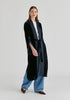 Velvet Open-Front Duster Coat with Striped Contrast Panels in Navy Side