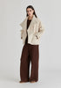 Double Breasted Diamond Quilted Utility Jacket Drawstring Waist in Cream Side