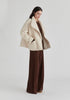 Double Breasted Diamond Quilted Utility Jacket Drawstring Waist in Cream Side