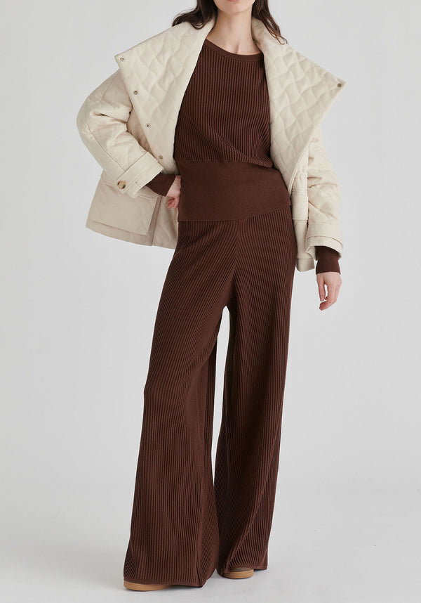 Double Breasted Diamond Quilted Utility Jacket Drawstring Waist