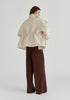 Double Breasted Diamond Quilted Utility Jacket Drawstring Waist in Cream Back