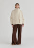 Double Breasted Diamond Quilted Utility Jacket Drawstring Waist in Cream Front