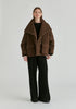 Double Breasted Diamond Quilted Utility Jacket Drawstring Waist in Brown Front