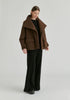 Double Breasted Diamond Quilted Utility Jacket Drawstring Waist in Brown Side
