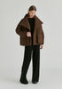 Double Breasted Diamond Quilted Utility Jacket Drawstring Waist in Brown Front