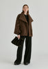Double Breasted Diamond Quilted Utility Jacket Drawstring Waist in Brown Front
